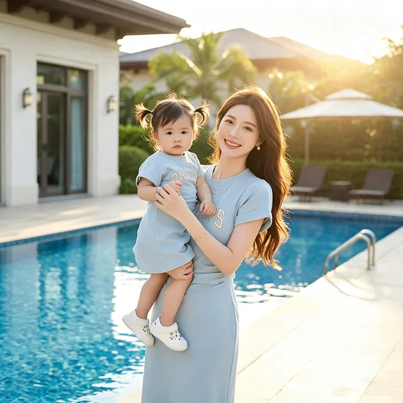 Family Couple Matching Outfits Father and Son T Shirts Mother and Daughter Dresses Korean Parent-child Sister Brother Clothes