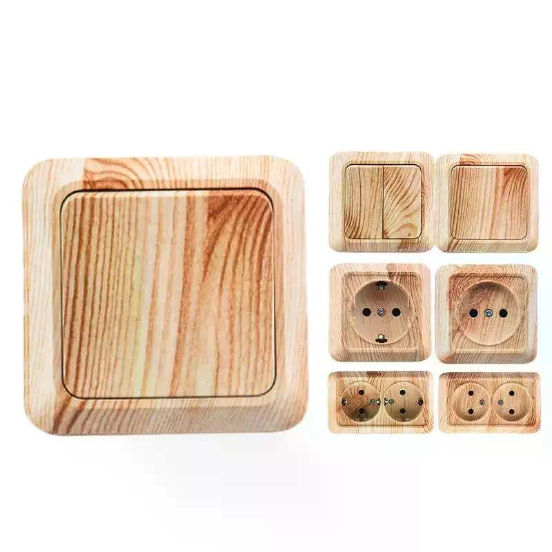 1pcs Wall Mounted 1 Gang 1 Way Spray Plastic On/Off Wood eu Standard Button Light Switch Flame Retardant Classic Surface