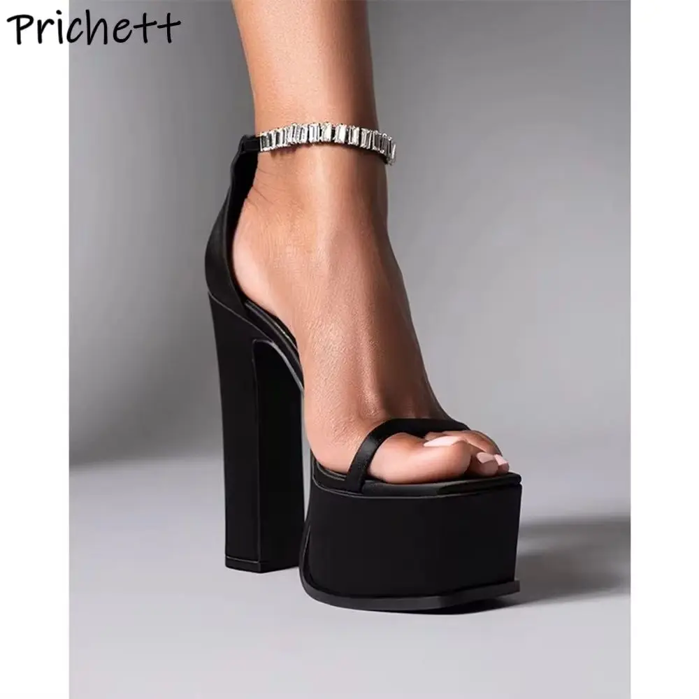 

Platform Rhinestone Ankle Band Sandals Square Toe Chunky Heels Buckle Strap Sexy Shoes Women's Summer Runway Hot Slingback Shoes