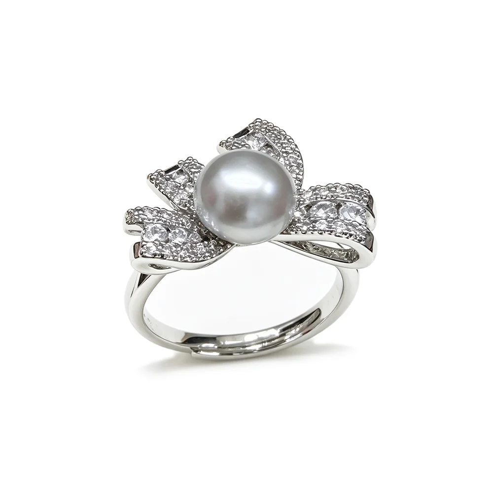 Echter Ring mit natürlichen Süßwasserperlen für Damen, Vintage-Perlenring aus 925er Silber, verstellbar, ideales Geschenk zum Jahrestag, weiß-lila. – Detail 4
