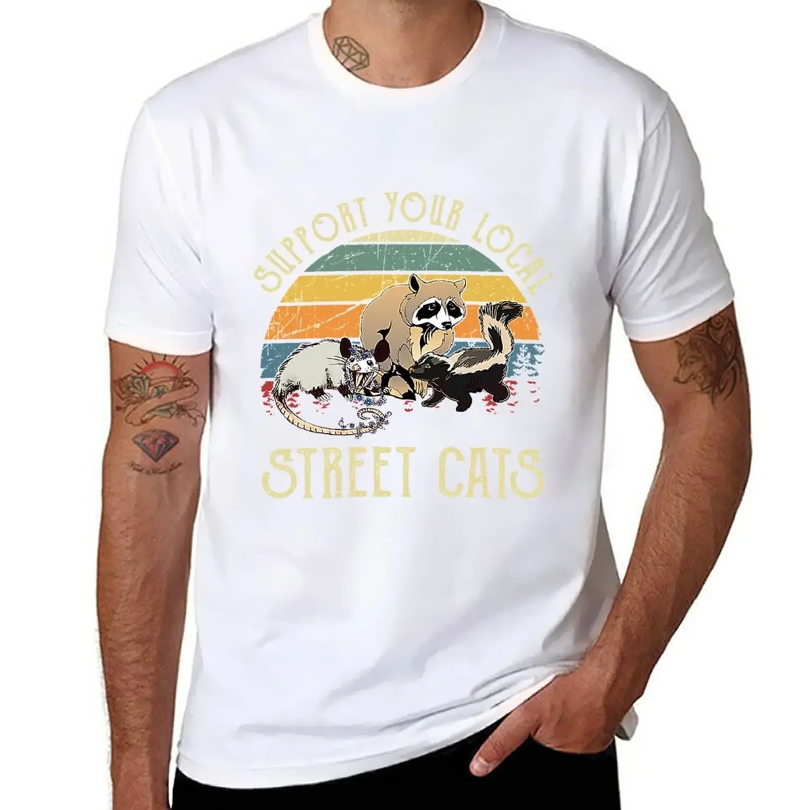 Support Your Local Street Cats Vintage T-Shirt vintage Aesthetic clothing oversizeds black t-shirts for men