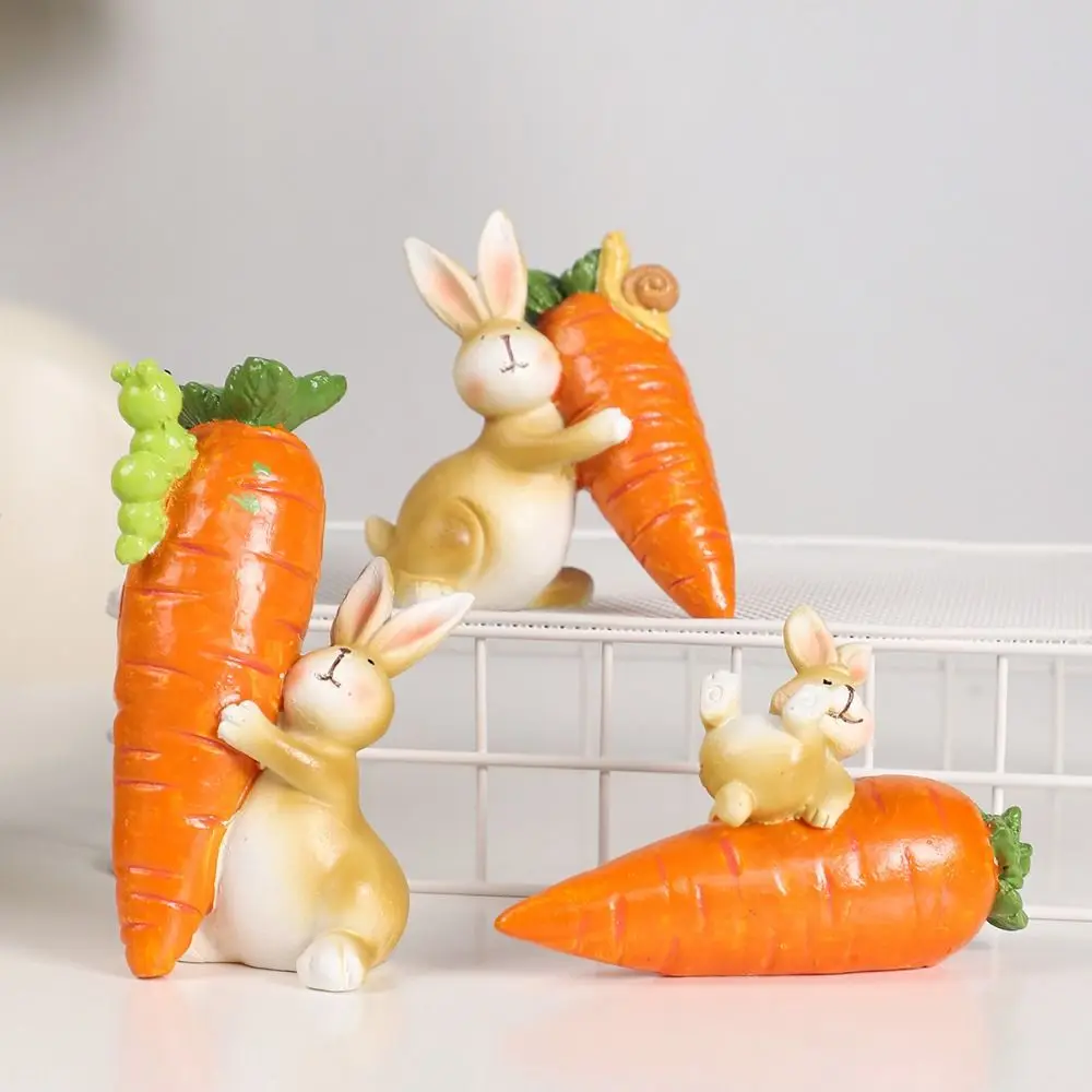 Cute Bunny Easter Rabbit Figurines Resin Carrot Happy Easter Easter Decorations Cartoon Resurrection Sweater Rabbit Ornament