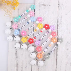 Baby Pacifier Clips Personalized Name Silicone Flower Dummy Nipple Holder Clip Chain Teething Toy Pacifiers Accessories BPA Free