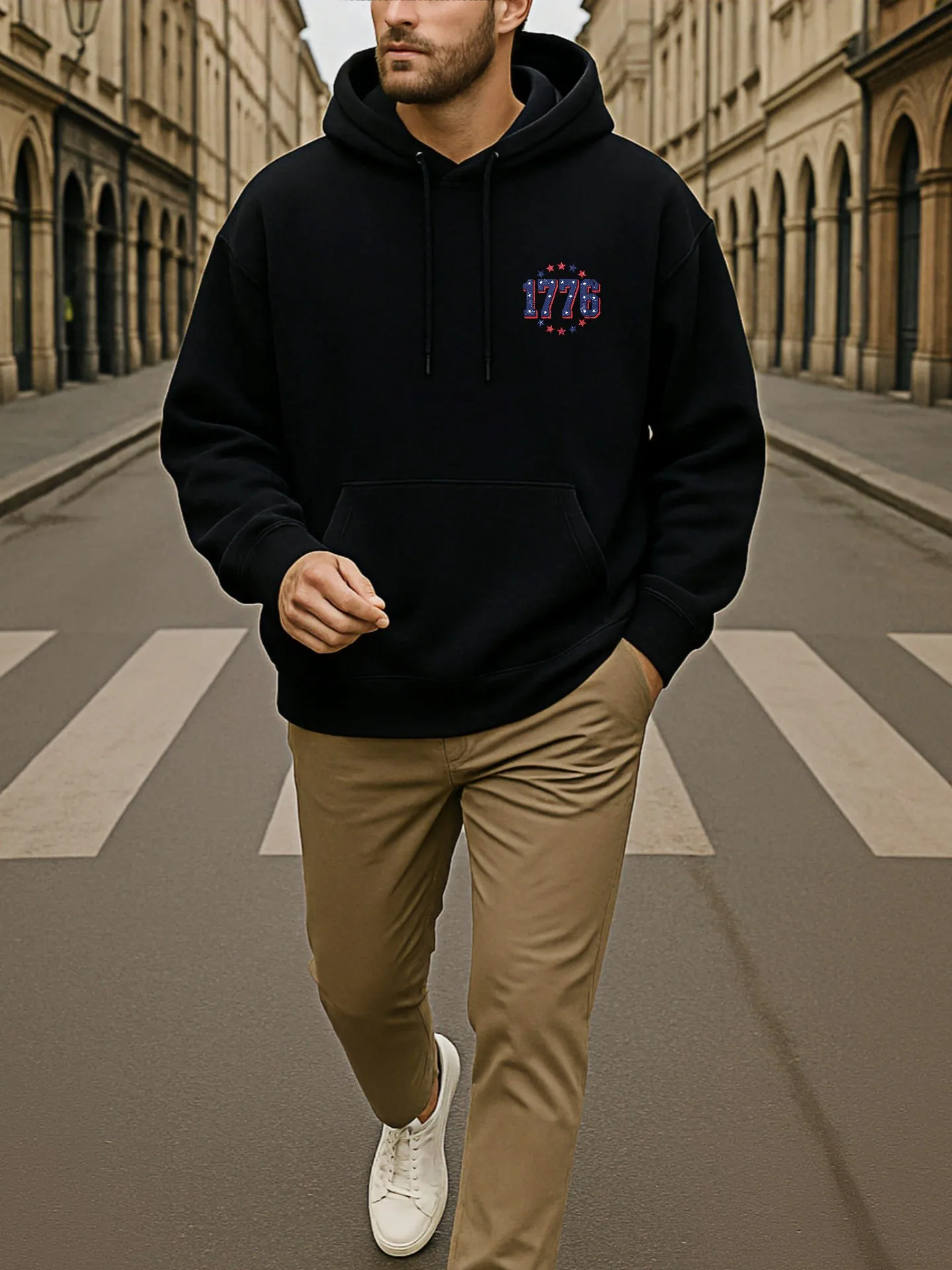 هوديي جرافيك للرجال، طباعة 1776، طراز كاجوال، قماش ناعم، للرجال، للارتداء اليومي #3