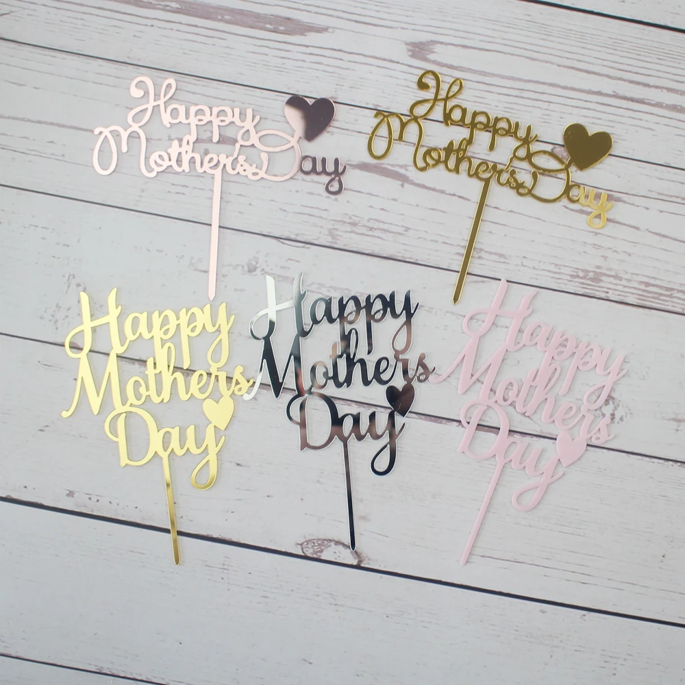 Happy Mother\'s Day Cake Topper Acrylic Cake Top Flag Cake Decorating Supplies For Mum Mother Birthday Celebration Party Decor