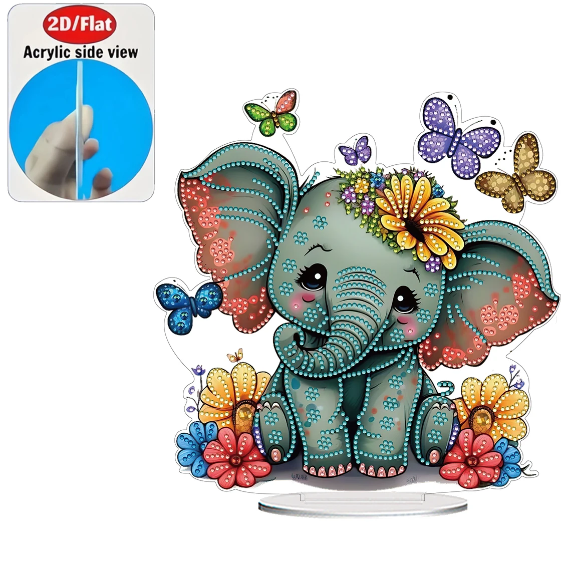 2D Flat 1pc Elephant Figurine Acrylic Welcome Plaque Diamond Painting Desktop Ornament Set, Shiny Wall Decor, Holiday Gift