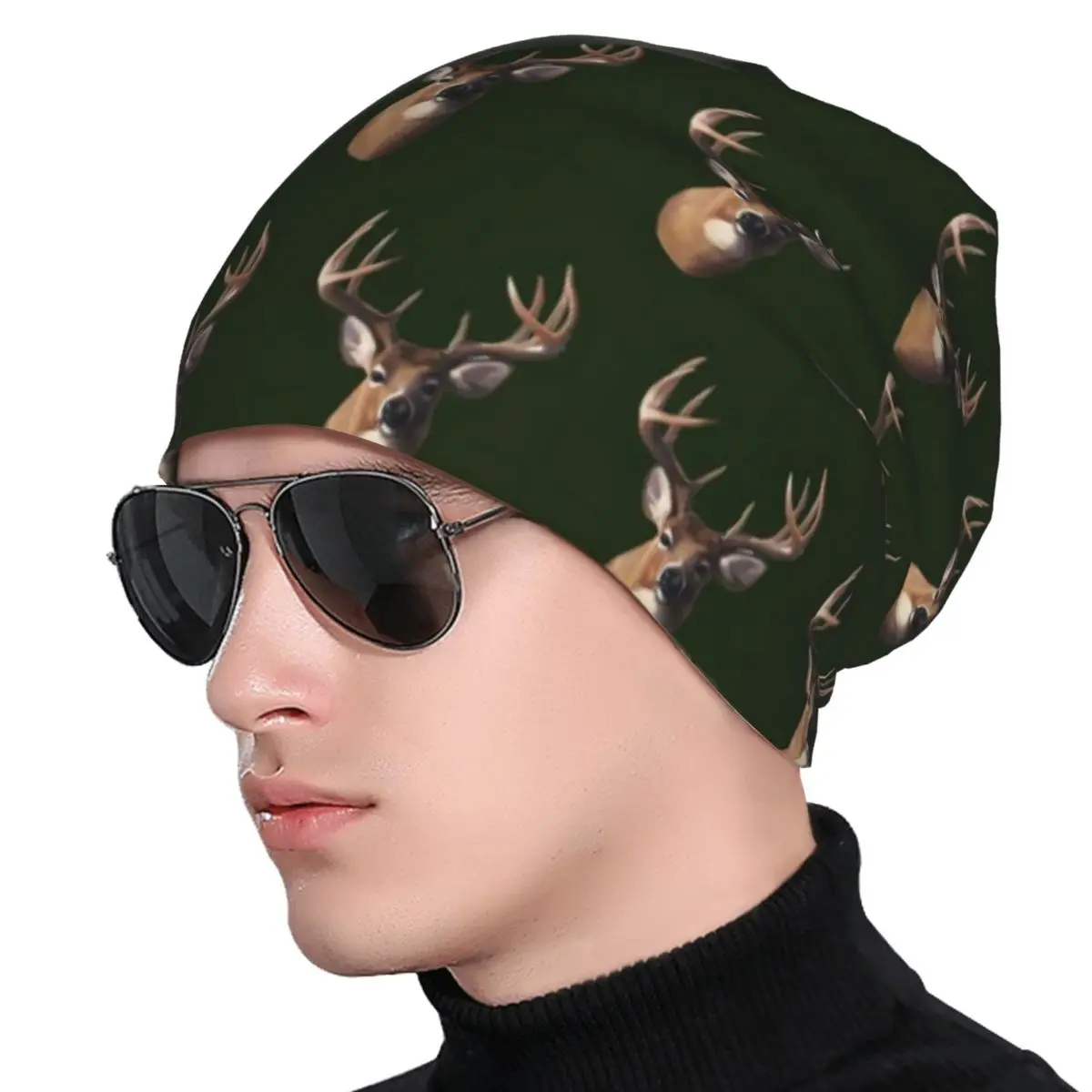 Deer Print Bonnet Hats Funny Animal Beanie Hats Custom Skullies Beanies Autumn Fashion Men Women Kpop Elastic Caps