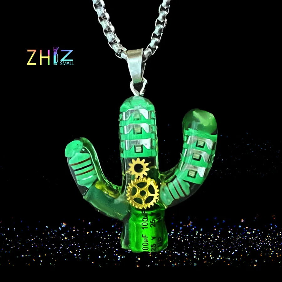 American Tree Cactus Necklace, Electronic Devices, Mechanical Gear Cactus Pendant, bag car pendant Creative Gift