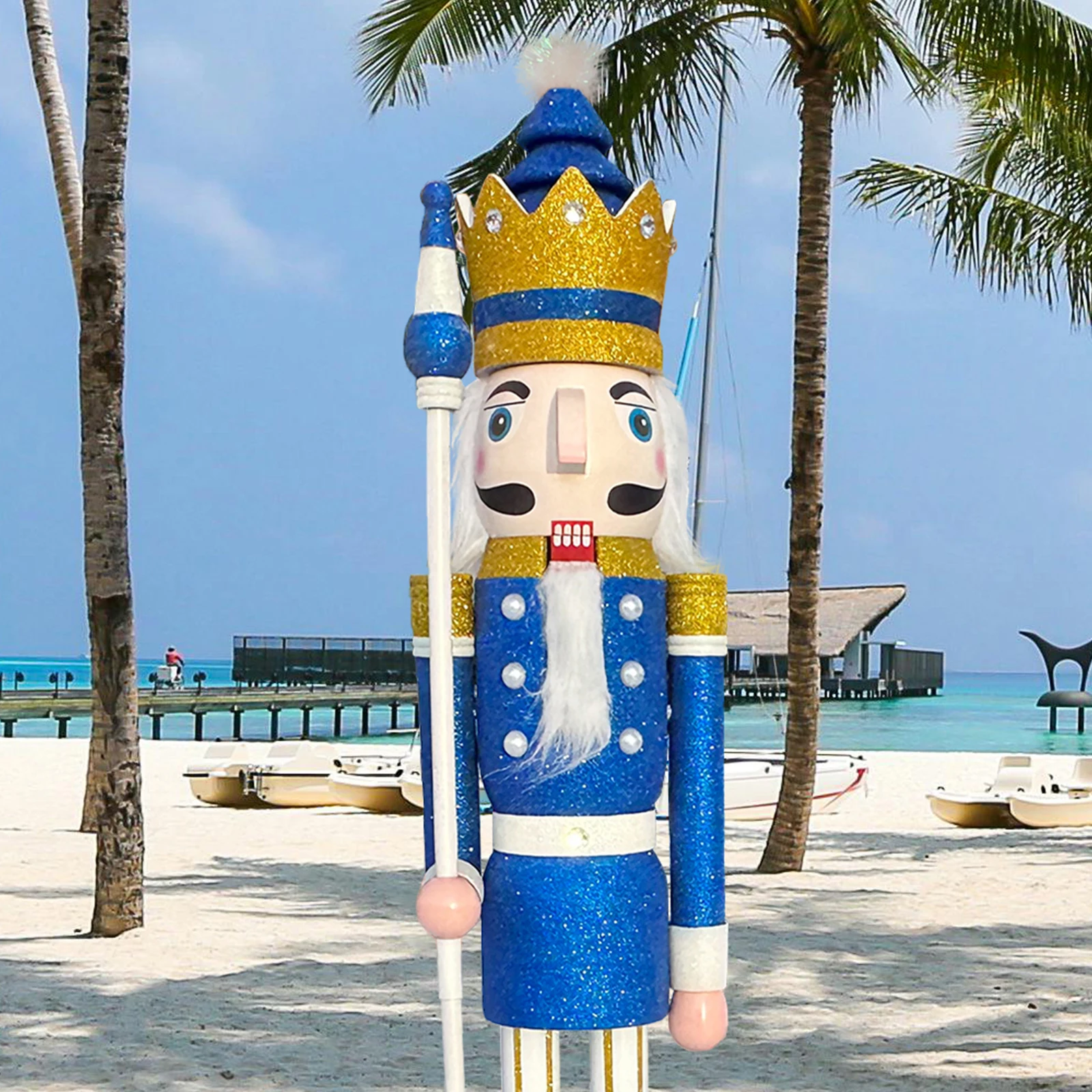 CDL Commercial Decoration 4 Feet Blue Glitter Large Wooden Christmas Nutcracker Figure King Home Church Christmas Decoration K33