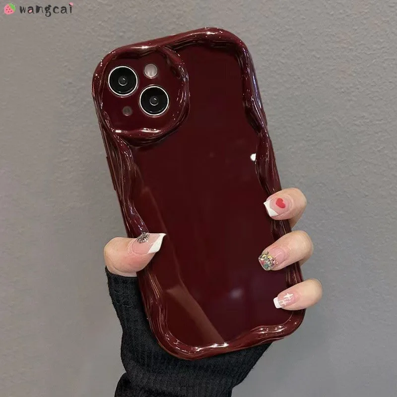 For iPhone 16 15 14 Plus 13 12 11 Pro Max Mini XS Max XR X 7 8 6 6s Plus SE Phone Case Cream Wine Red Simple Soft Cover