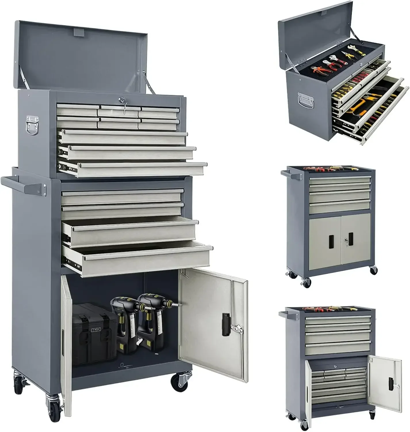 13-Drawer Double Door Rolling Tool Chest, 2 in 1 Detachable Tool Chest,Tool Box with Drawers and Wheels, Large Tool Cabinet with
