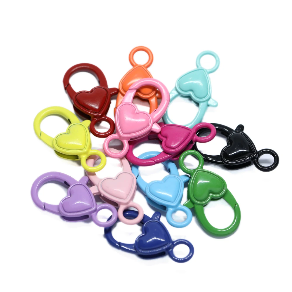10 Pcs  26*14mm Metal Heart Shape Big Lobster Clasps Hooks Chain Connectors For Jewelry Making Findings DIY Bracelet Necklace
