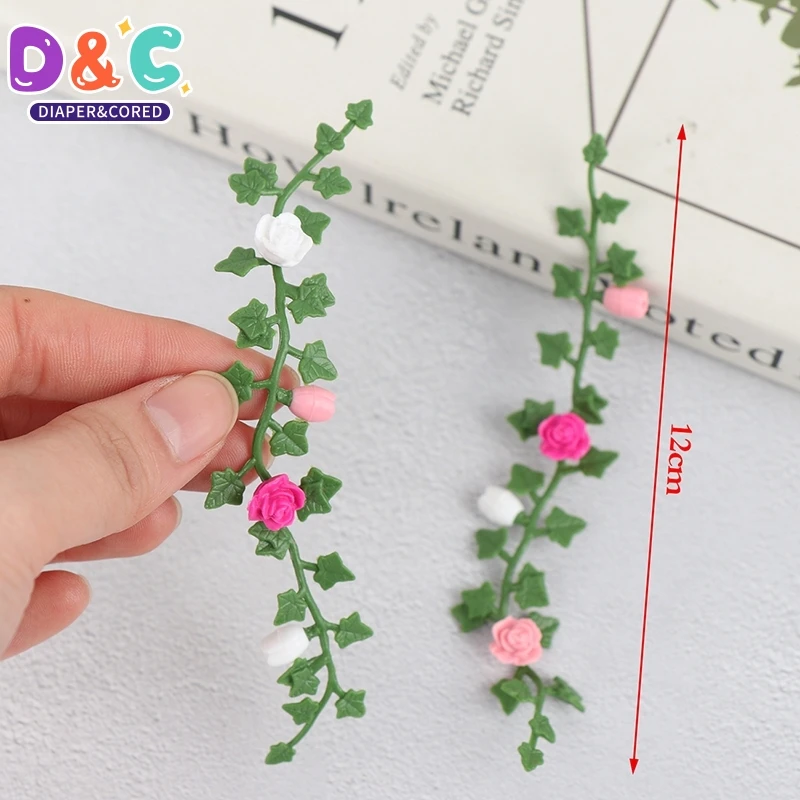 2Pcs Dollhouse DIY Miniatura Roses Doll House Miniature flower vine 12cm flower handcrafted Clay Colorful Climbing Rose Wattle