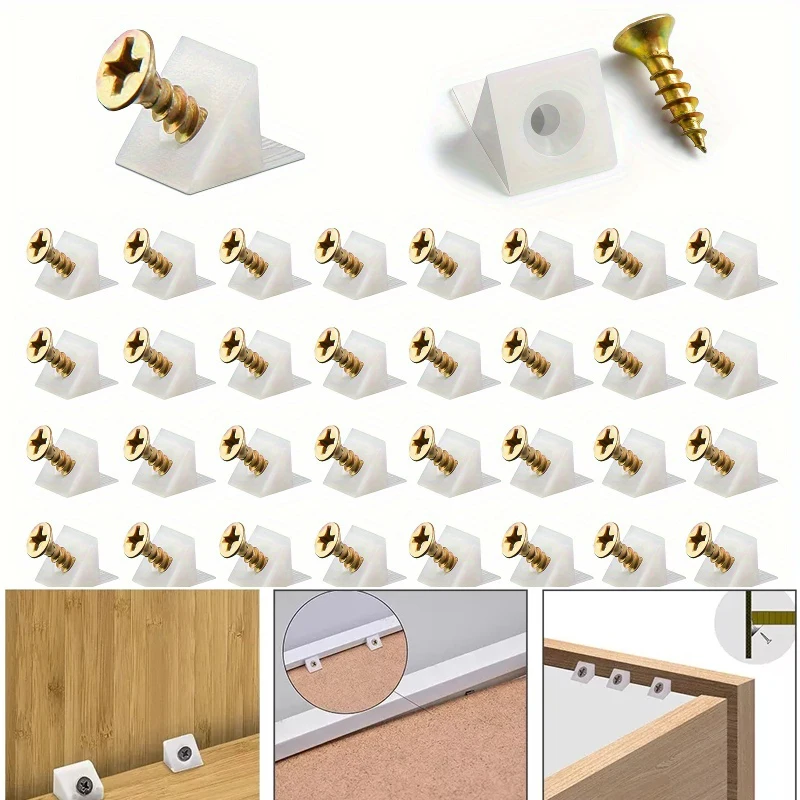50/100 Uds cuñas de cajón con tornillos estanterías código de ángulo para soporte inferior reparación de plástico soporte de código de ángulo sujetador