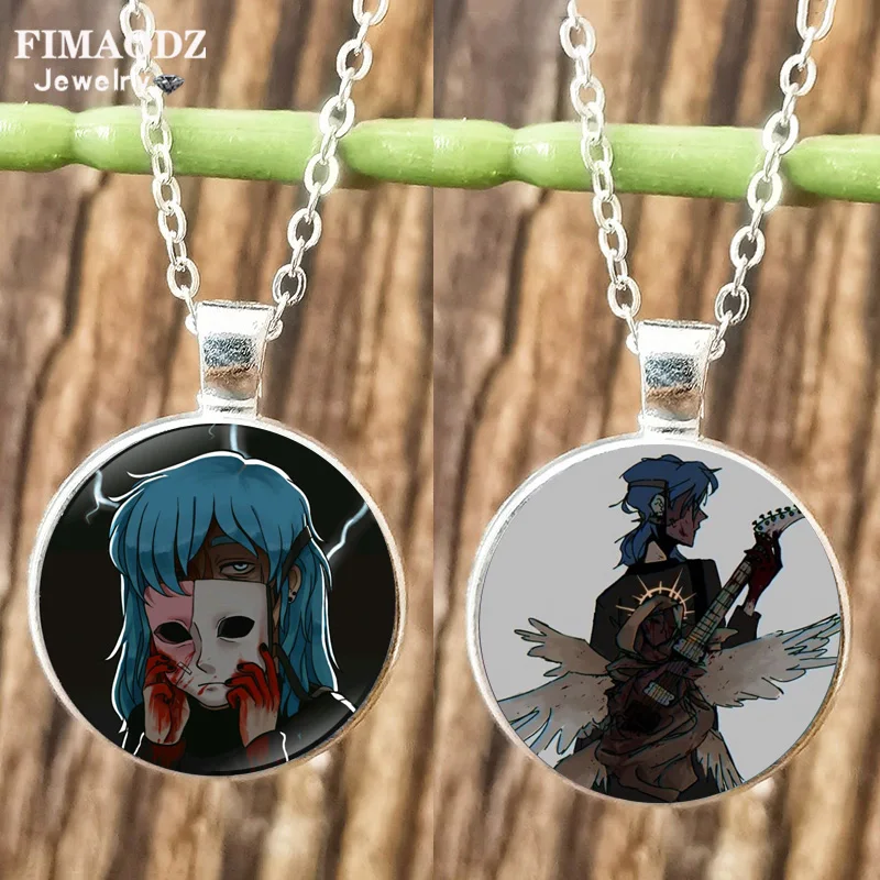 2022 Sally Face Mask Cosplay Necklace Pendant Cartoon Glass Cabochon Choker Anime Souvenir Women Jewelry for Friends Gift