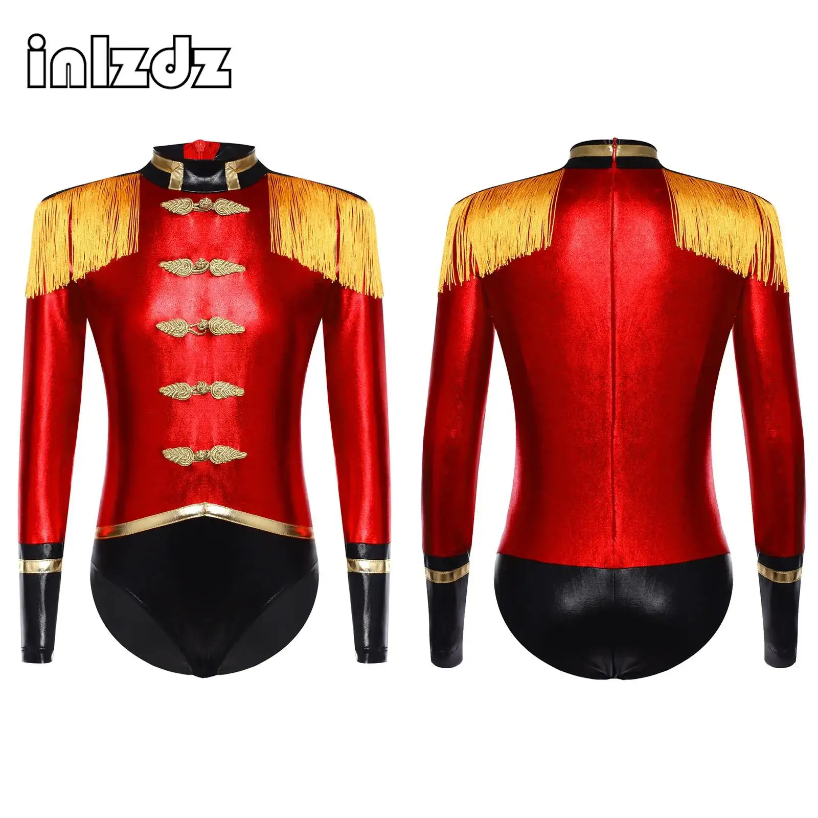 

Halloween Circus Ringmaster Cosplay Costume Girls Long Sleeve Tassel Epaulets Leotard Bodysuit for Masquerade Performance Party