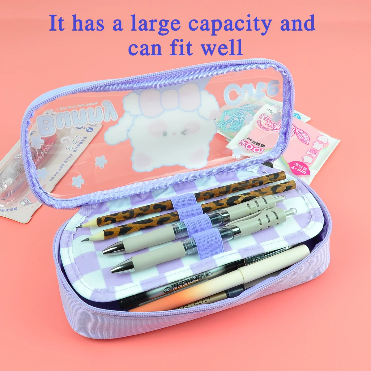 

Kawaii Transparent Portable Pencil Case Multi-functional Multi-layer Pencil Box Storage Bag School Office Supplies Stationery