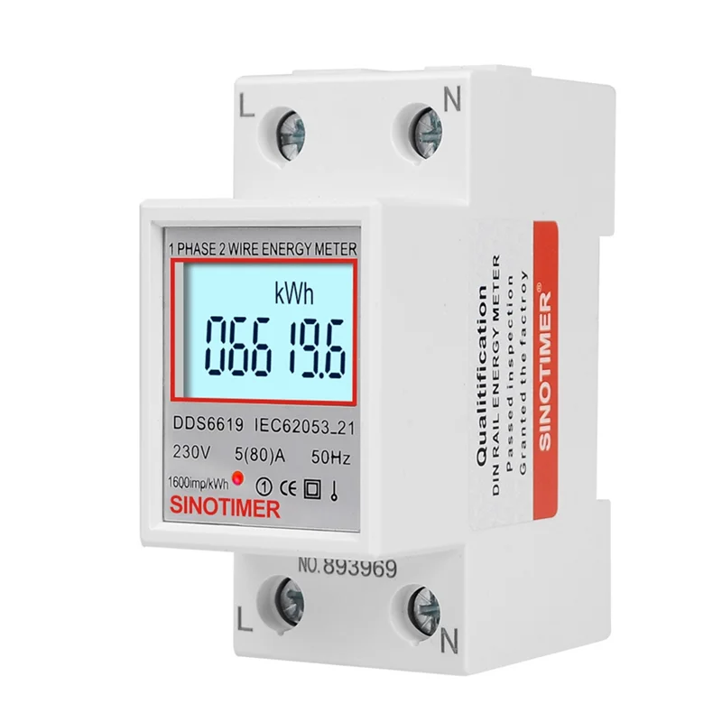 

KEKA DDS6619-006 Backlight Display Single-Phase DIN Rail Type Watt-Hour Meter 2P Electronic Watt-Hour Meter 5(80)A 230V