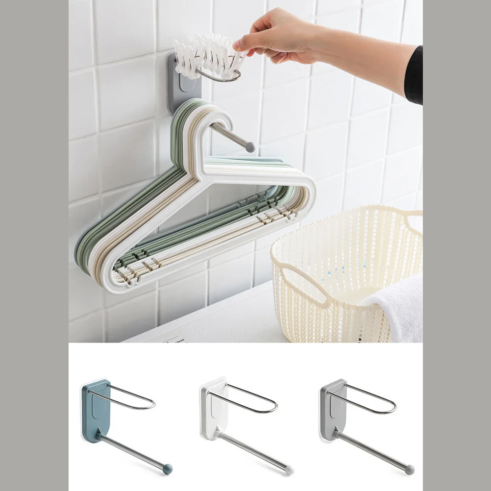 2Pcs Stainless Steel Hanger Rack Rustproof No Punch Wall Mount Clip Organizer Shelf Space Saving for Home Dorm Use