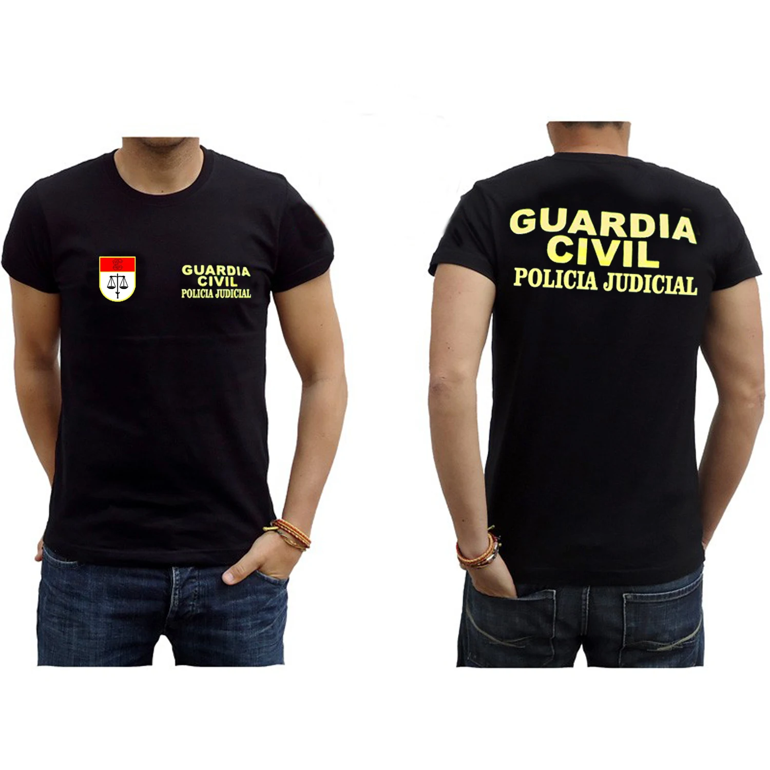 Camiseta España Guardia Civil Policia Judicial Insignia. 100% Algodón De Alta Calidad, Cuello Redondo