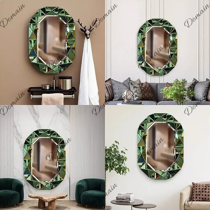 GV Modern Hanging Wall Mirror,  Designer Bathroom Mirror, Emerald Green 3D Decorative Wall Mirror for Entryway B