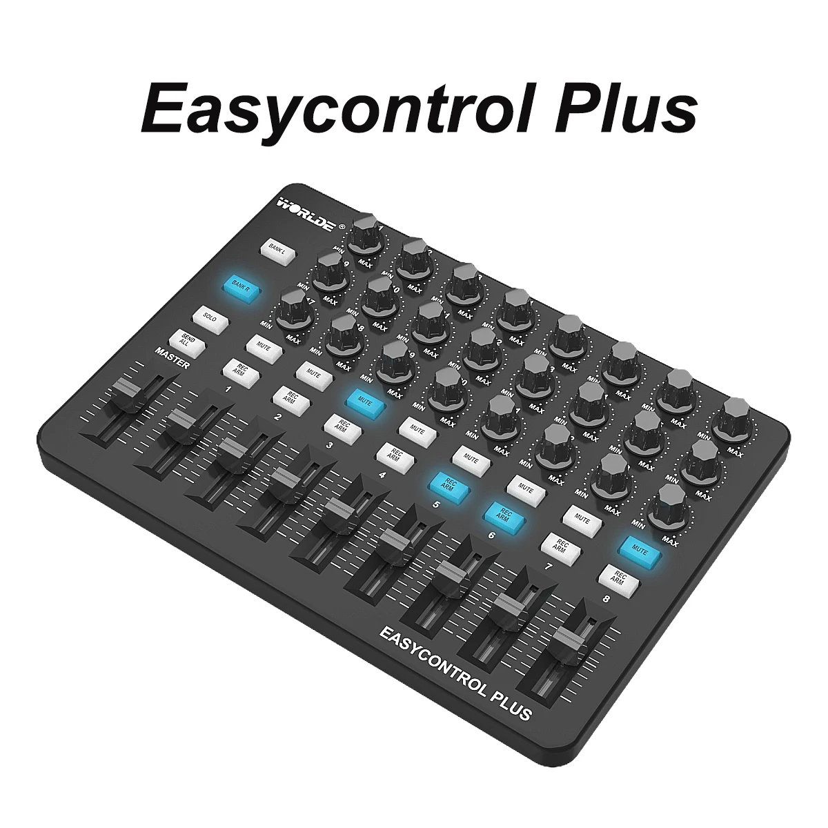 Controlador MIDI Worlde Easycontrol Plus – 24 Perillas Asignables, 9 Faders, 18 Botones Programables, Función de Envío a Todos