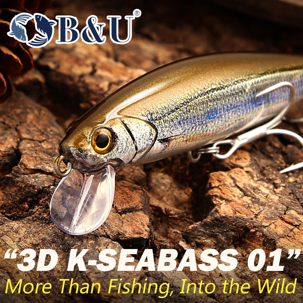 B&U 3D K-SEABASS 01 Sinkender Minnow-Angelköder, 3D Revolution Tech Schimmernder Kunstköder für Salzwasser-Seebarsch, Hecht – Detail 3