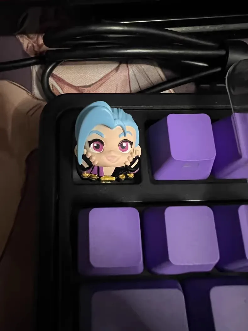 Tutup kunci cetak 3D 1 buah tema Game LOL PC Jinx dan Zeri Keyboard mekanik tombol R4 tinggi untuk Cherry atau Akko atau MX axis