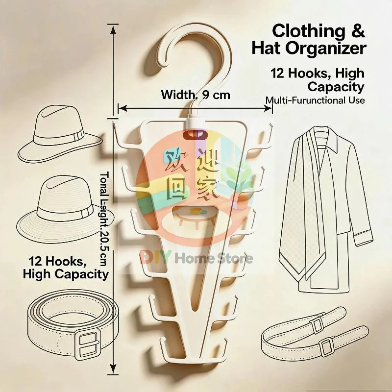 V Shaped Over Door Clothes Hanger 12 Hooks 360° Rotation White 1/2 PCS for Wardrobe Space Saving Storage Organizer