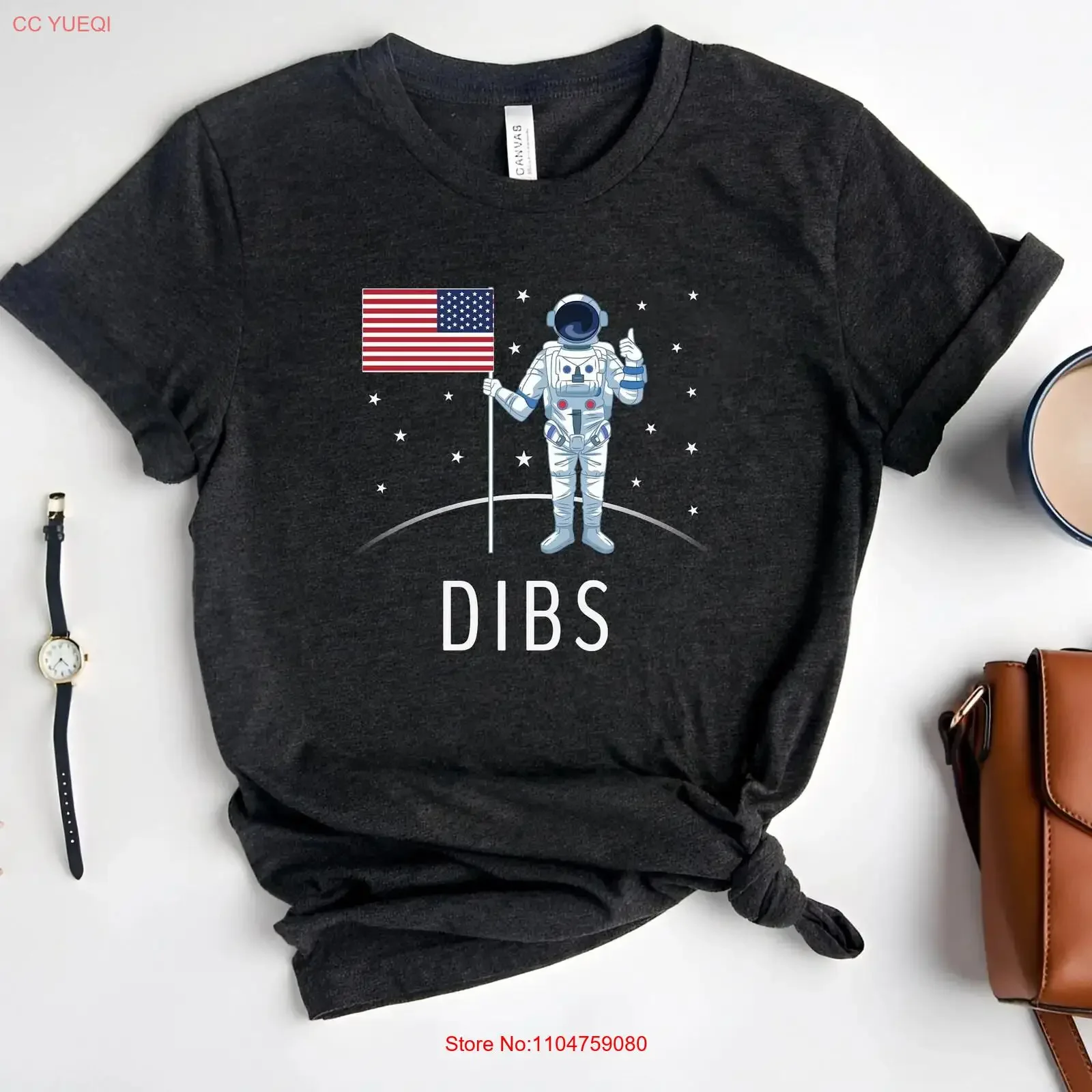 T-shirt Dibs AstronauT drôle, thème USA, pour le 4 juillet, patriotique, aterrisage sur la Lune, cool, Jour de l'Indépendance, drapeau américain, vintage, effet délavé