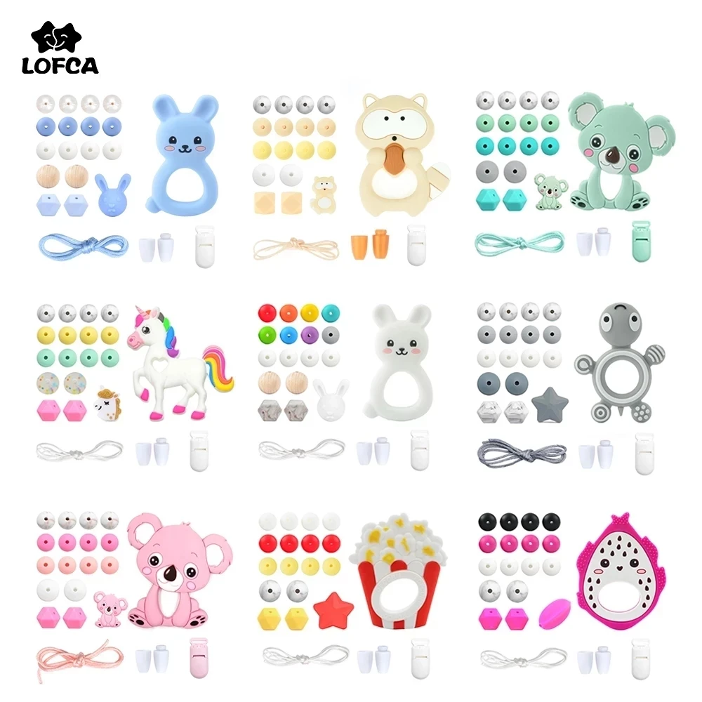 LOFCA Baby Silicone Teether For DIY Baby Teething Necklace Toys Making Personality Pacifier chain Food Grade Silicone Beads Set