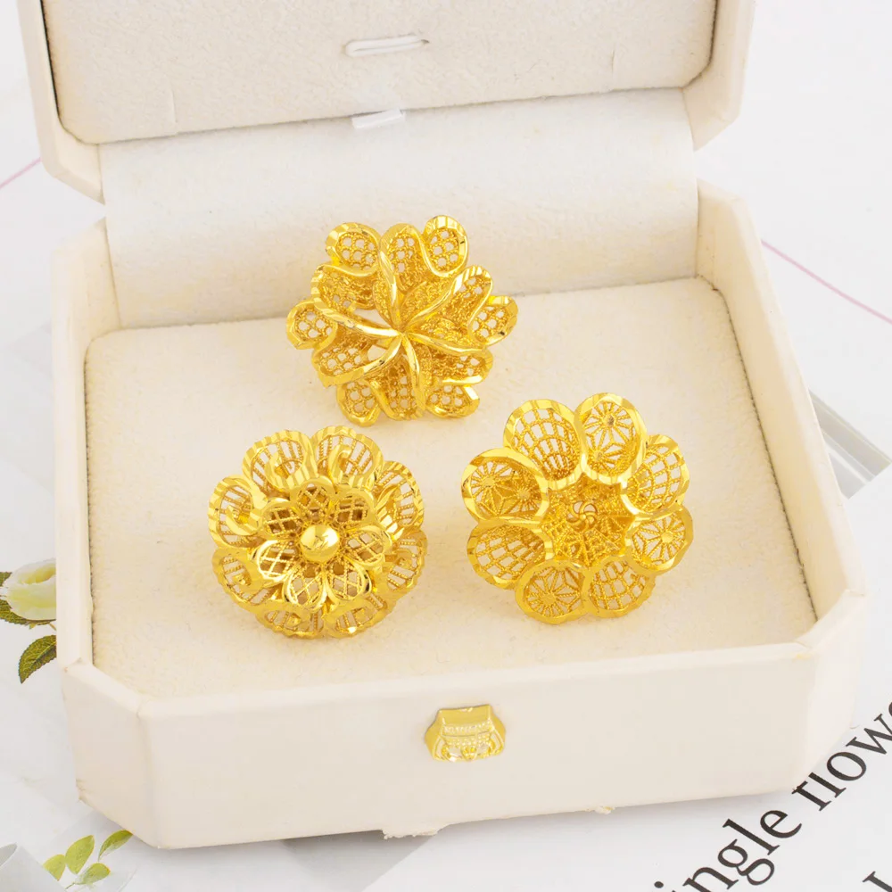 Äthiopien Dubai Blume Gold Farbe Arabische Ringe Größenverstellbar Für Frauen 18K Gold Überzogene Hochzeit Schmuck Afrikanische Party Geschenk – Detail 11