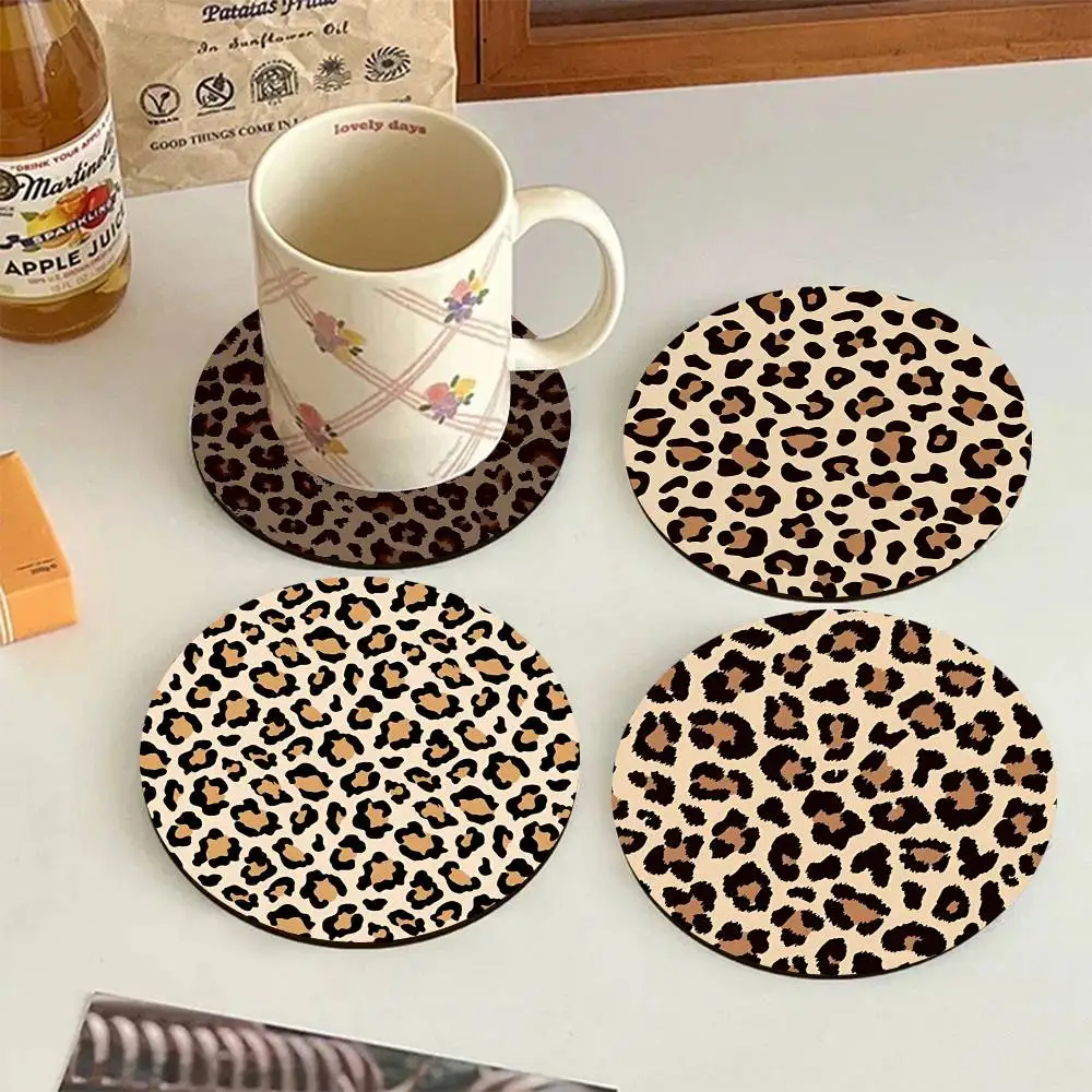 Leopard Print Round Wooden Coasters Suitable For Restaurants And Coffee Home Gift Choice Holidays