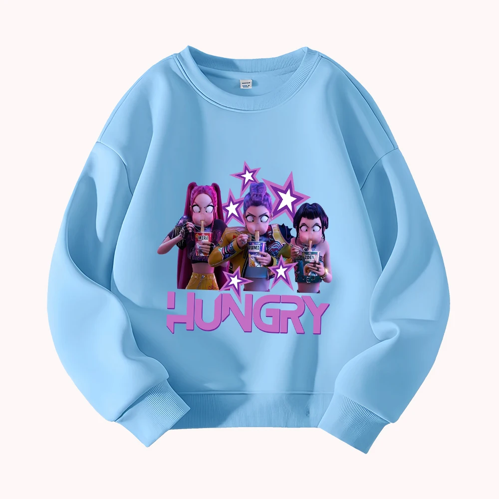 

Hungry Graphic Sweatshirt Women's Casual Round Neck Pullover with Anime Girl Print Star Design Fashion Streetwear Top