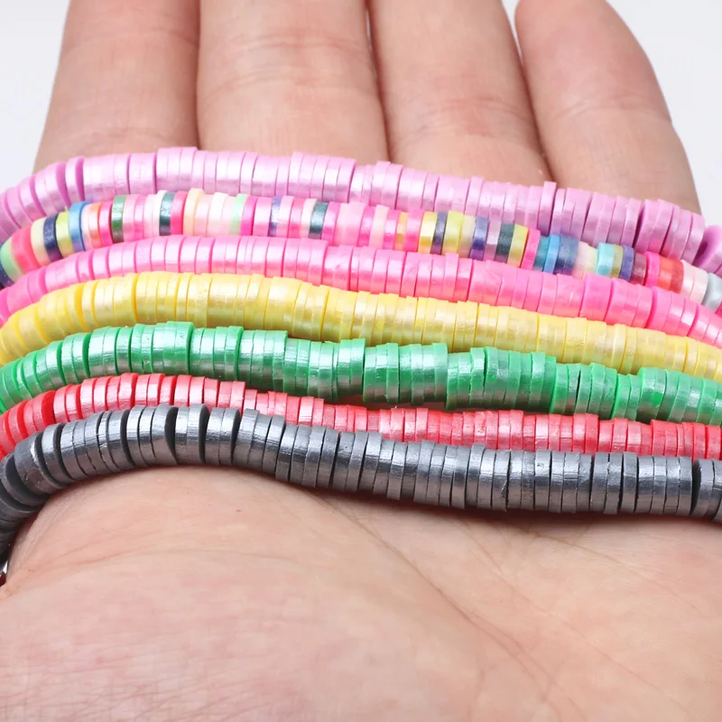 350pcs 6mm Shiny Flat Round Polymer Clay Beads Disk Loose Spacer Beads For Jewelry Making Diy Boho Bracelet Necklace Accessories
