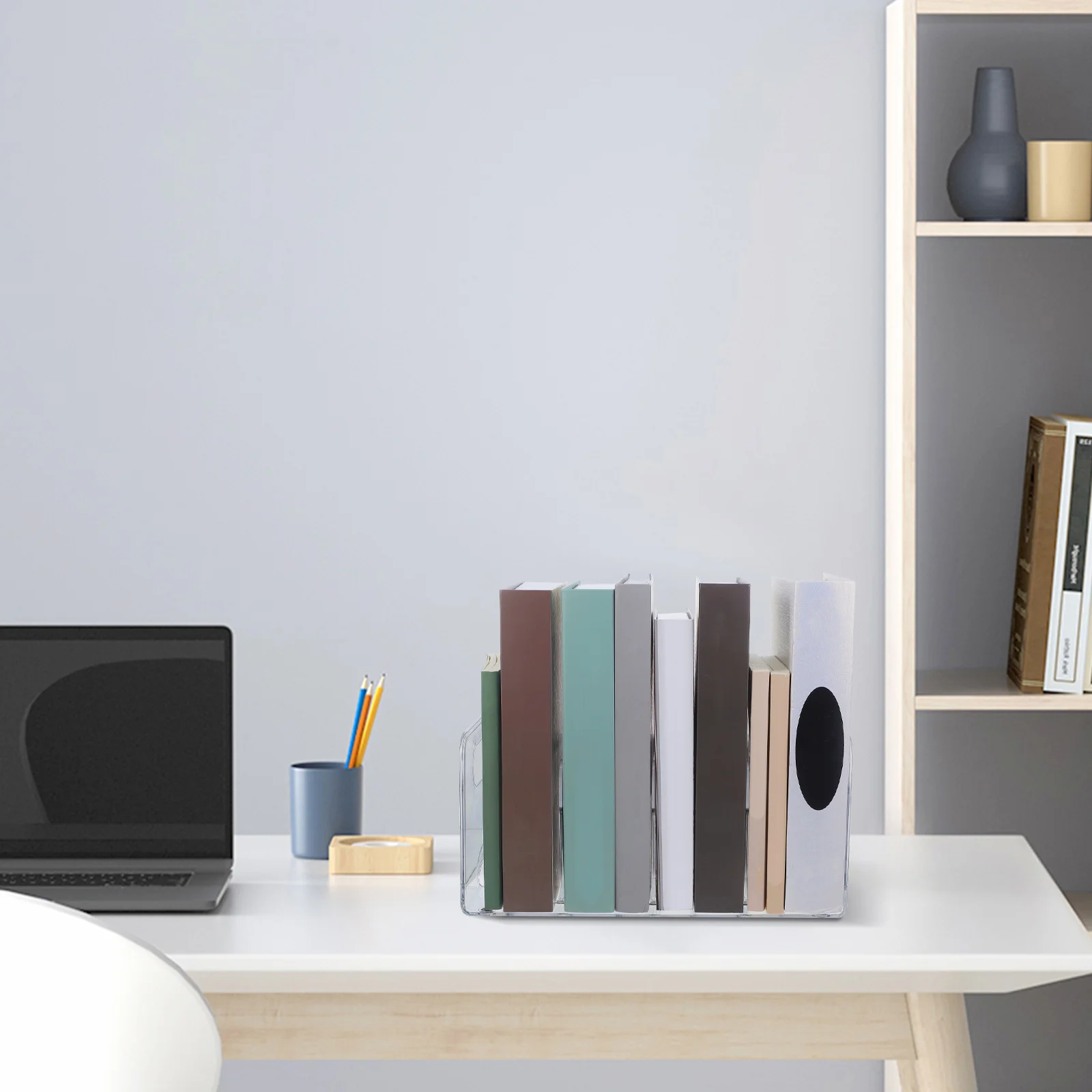 

Plastic Desktop Bookend Multi-Function Organizer File Rack Book Holder for Office Home Desk Storage Space Saver