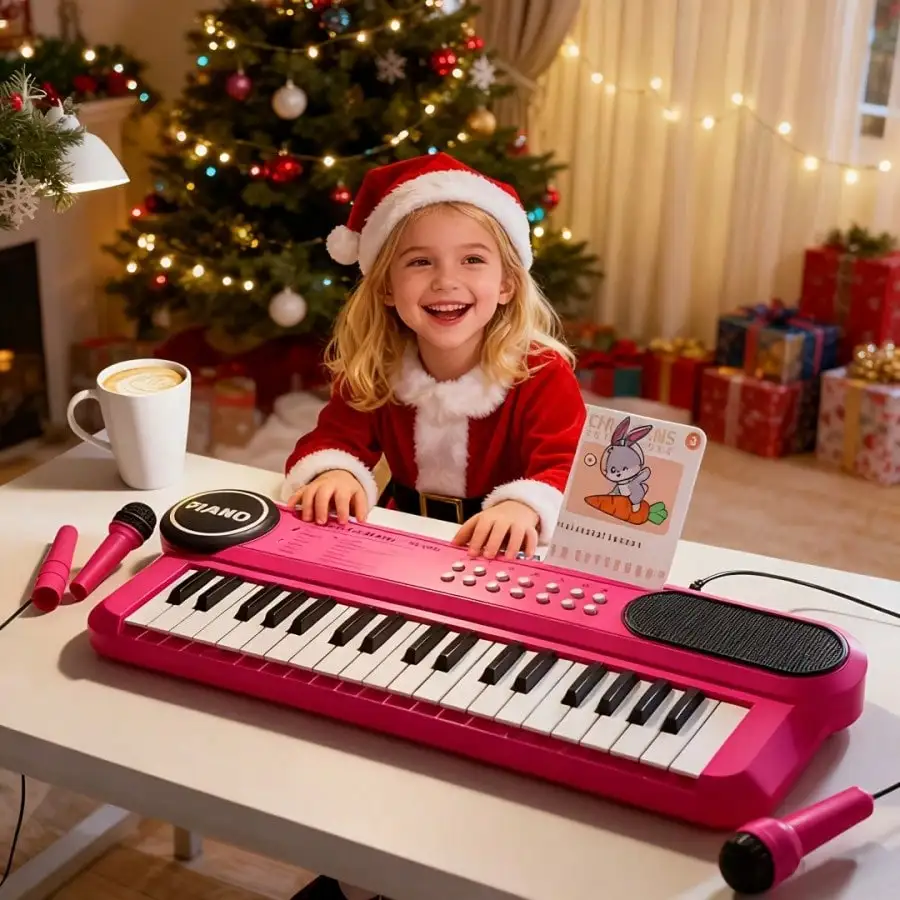 37-Key Electronic Keyboard Piano Toy With Microphone And Music Stand - Interactive Music Learning, Featuring Piano Keys And Singing Mode - Powered By USB Or Batteries (AA) - Ideal Birthday Or Christmas Gift For 1-5-Year-Old Boys And Girls