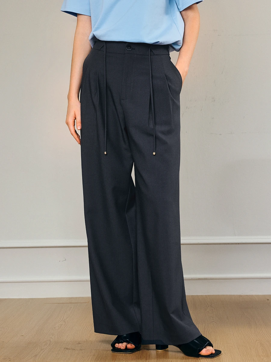 OLrain Women's 2025 Autumn High Waist Drawstring Wide-Leg Straight Pants Loose Casual Elastic Comfort Female Clothing O57XK98063