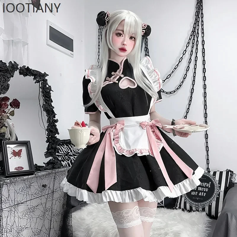 

ABC123CosplayChinese Style Lolita Role Play Costume Female Sweetheart Cheongsam Hollow Dress Halloween Party Maid Role3'd,5;h.9/