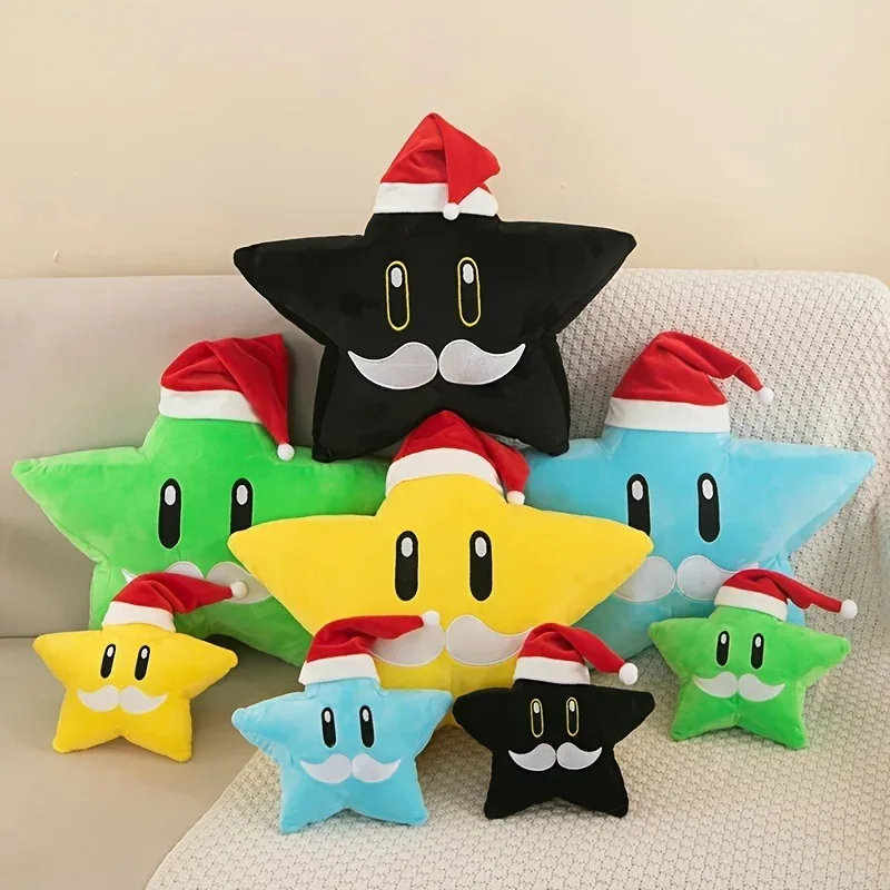 Brinquedo de pelúcia chapéu de natal estrela de cinco pontas para decoração de casa presente de natal estrela brinquedo de pelúcia travesseiro