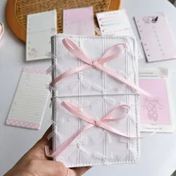 60sheet A6 Size Sweet Binder Notebook for Student Lace Bow Mesh Fabric Scrapbook Journal Colorful Page Notepad School Supplies