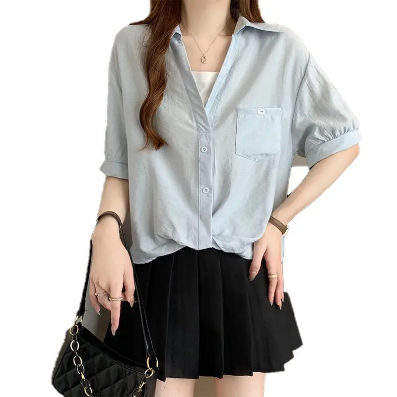 

Short Sleeve Shirts Womens Chiffon Pleated Pintuck Slim Fit Harajuku French Artistic Feminine Urban Student Youthful Chic Cute