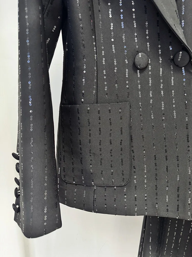 جودة عالية أحدث 2025 مصمم المدرج المرأة حبة الترتر السترة السراويل مجموعة 2PCS #5