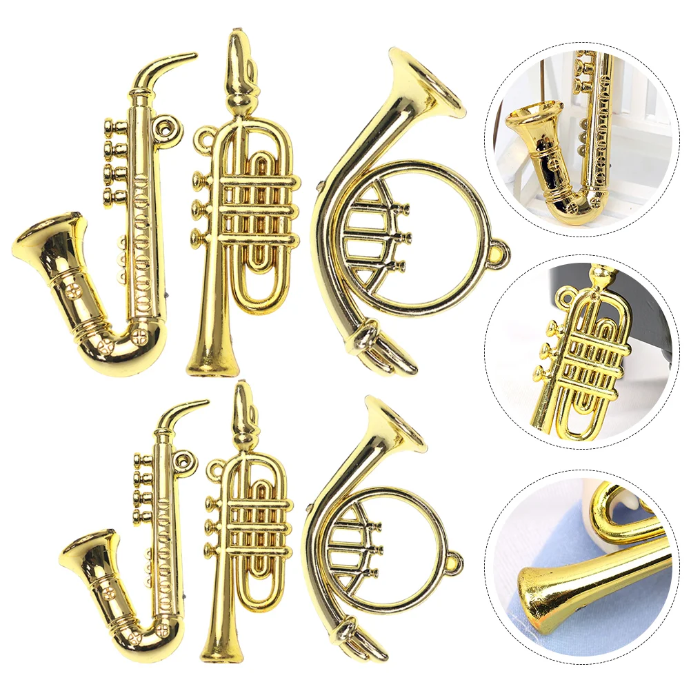 6 Pcs Mini Musical Instrument Miniature Saxophone Trumpet Decorative Ornaments House Instruments Suite Golden Plastic for