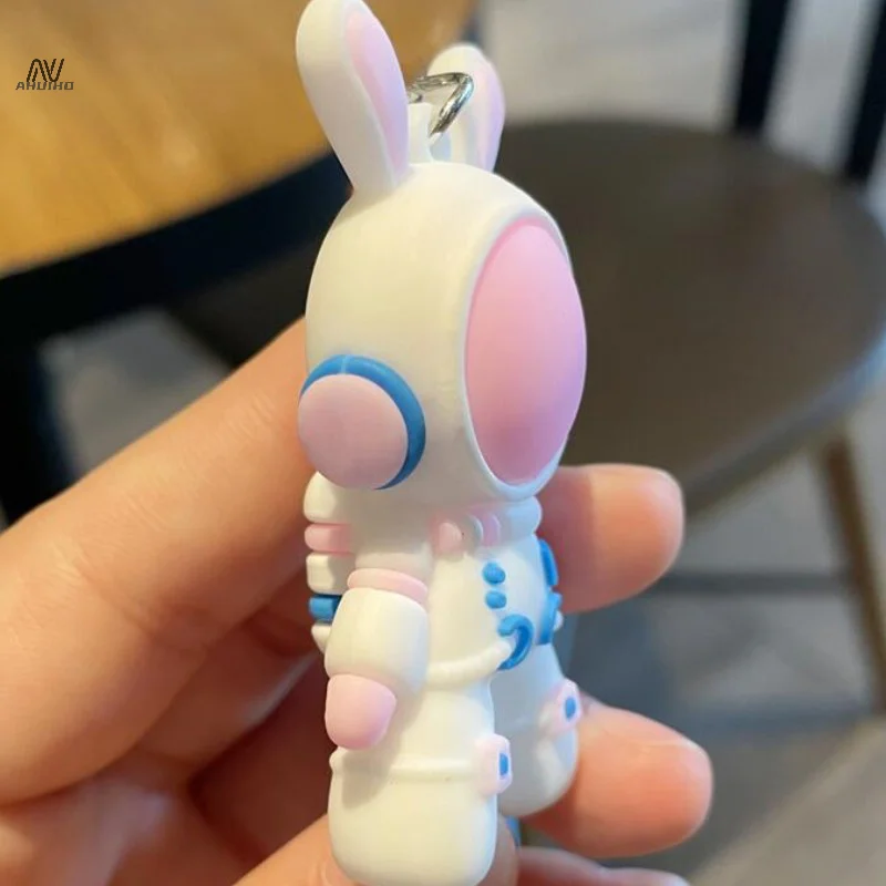 Space Rabbit Astronaut Key Chain Cartoon Pendant PVC Key Ring Bunny Backpack Accessories Jewelry Gift