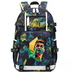 Mochila escolar con estampado de Ronaldo para estudiantes, bolsa de viaje para niños al aire libre