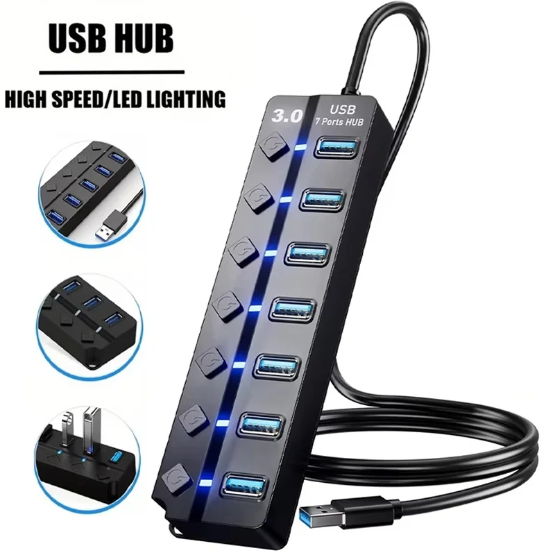 USB 3.0 Hub USB 4/7 Port HUB Multi USB High Speed Splitter Hub Multiple Expander For Computer Laptops PC Accessories USB Adapter