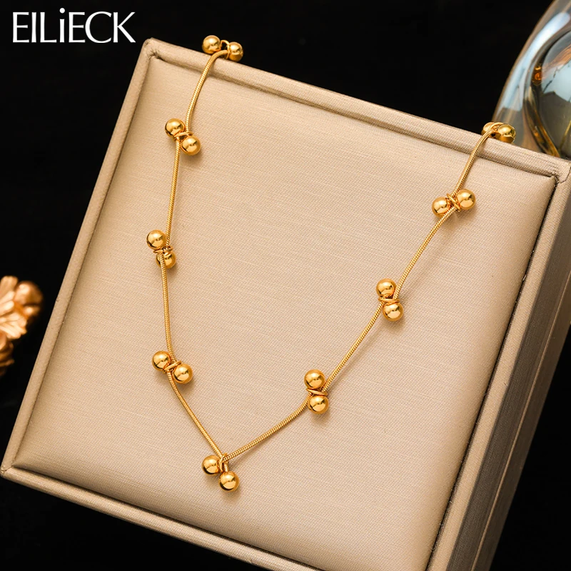 EILIECK 316L Stainless Steel Gold Color Beads Choker Necklace For Women Girl Fashion Neck Chain Non-fading Jewelry Birthday Gift