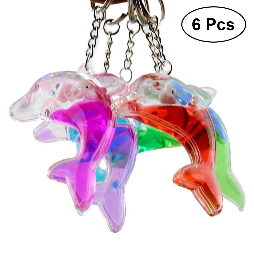 

6 pcs Dolphin Keychain Liquid Filled Clear Acrylic Floating Bag Pendant Schoolbag Handbag Backpack Suitcase Charm