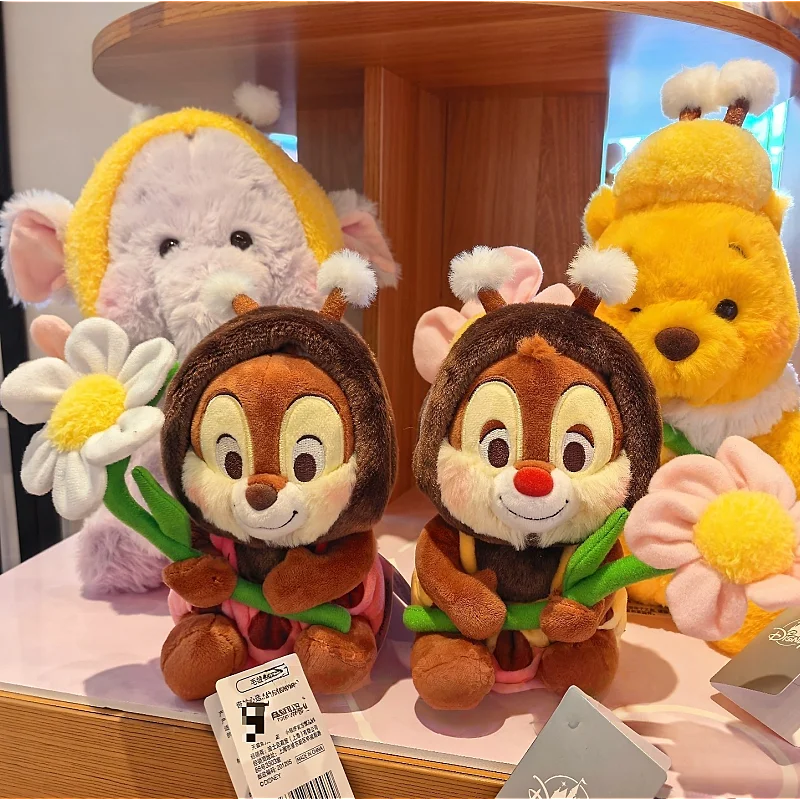 Regalo di Capodanno 2026, Portachiavi in Peluche Originale Disney Winnie the Pooh, Lumpy Chip 'N Dale, Fiore Morbido, Animale di Peluche